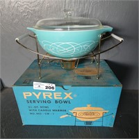 NOS Pyrex Promotional Scroll Bowl, Caddy in Box