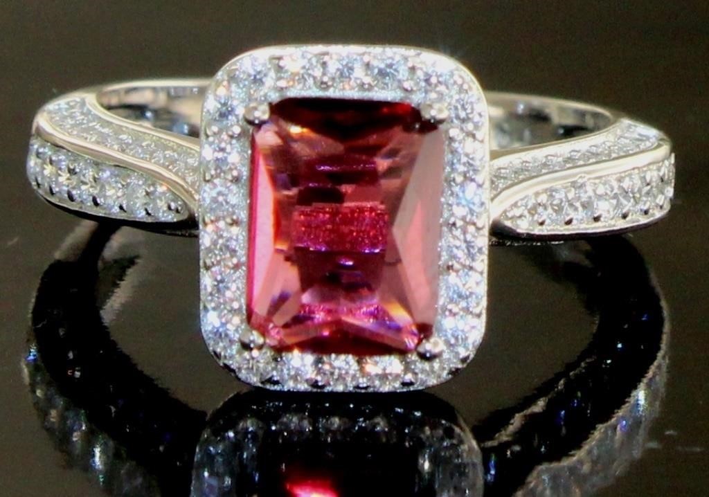 Emerald Cut Ruby & White Topaz Ring