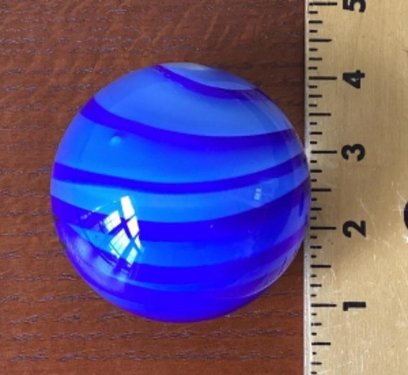 Signed blue glass sphere paperweight