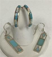 Two Pair Turquoise and Opal Sterling Earrings
