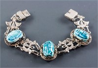 Blue Stone Scarab Silver Bracelet