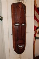African wooden carved tribal smiling mask 25"