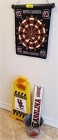 GROUP OF GAMECOCK COLLECTOR ITEMS, DART BOARD,