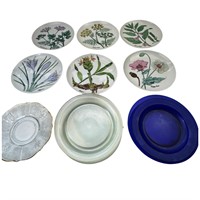 Vintage Plate lot Botanical & Assorted Glass