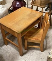 Vintage solid wood child’s school desk with