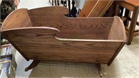 Vintage oak wood rocking baby cradle - little