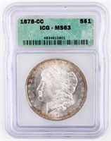 Coin 1878-CC Morgan Silver Dollar ICG MS63