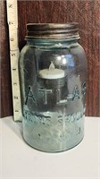 Vintage Ball Blue jar with votive and holder