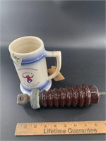 Lot of 2: Heavy ceramic insulator and a beer stein