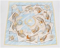 Hermes, "Face au Large" Silk Scarf in Cream