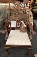 Fabric Upholstered Chippendale Arm Chairs,