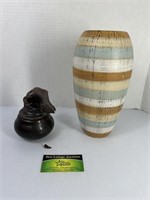 Striped Vase and Handmade Pottery Jar, Pottery