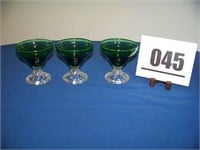 3 Green Glass Stemware