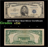 1953 $5 Blue Seal Silver Certificate Grades vf++