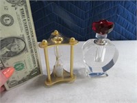 (2) Glass Perfume Bottle & Hourglass 4"