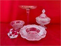 Glass Candy Dish W/ Lid, Glass Paperweight & Glass