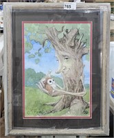 Framed & Matted Copy of Art - Tree *& Owl