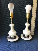 Vintage Hobnail Milk Glass Lamps Lot of 2 Bedside