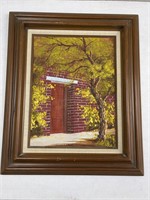 Framed Oil Painting: Red Door, Brick House