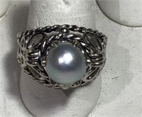 Sterling Ring w Large Pearl Ring
