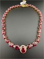 STERLING/GOLD OVERLAY RUBY & DIAMOND NECKLACE