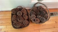 Lot of 2 Baskets Filled with Decorative Pinecones