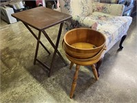 Wooden Bucket Sewing Stand / Plant Stand, TV Table