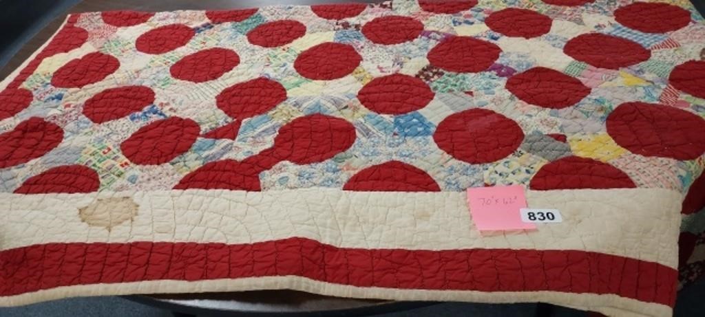 VINTAGE QUILT 70" X 62", (SOME AGE STAINS)