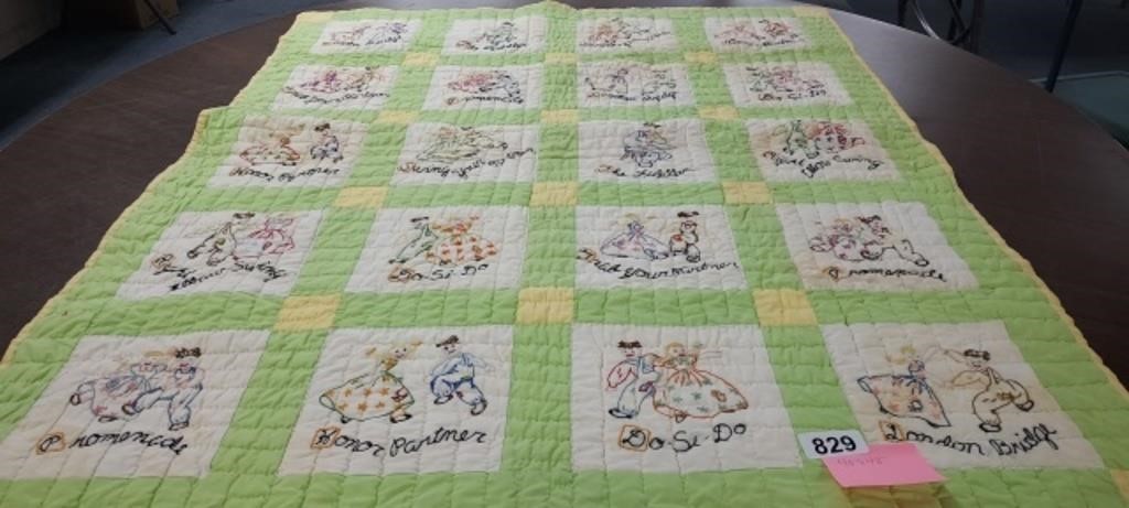 VINTAGE 40" X 48" LAP QUILT, (SOME AGE STAINS)