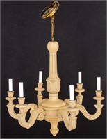Greige-Decorated Wooden Six-Light Chandelier