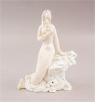 White Porcelain Carved Mermaid Sculpture w/ Mark