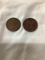 (2) 1853 Large Pennies