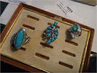 3 Sterling Rings W Turquoise