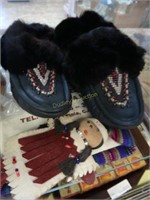 Pair Of Youth Beaded Moccasins & Indian Doll