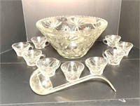 Glass Punch Bowl & Nine Cups