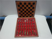 Leather chess board/metal pieces