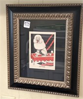 4 x 6" poodle print/lithograph? framed 12" x 14"