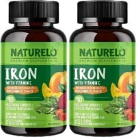 NATURELO Vegan Iron Supplement with Vitamin C and