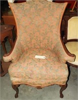 Antique French Provincial upholstered open arm