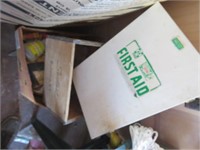 FIRST AID BOX, BOX OF MISC, ADVERTISING BOX,