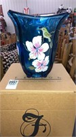 Fenton aqua hand painted hummingbird vase in box
