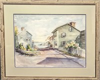 Framed M.M. Brown Houses Original Watercolor