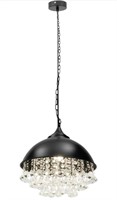 Industrial Crystal Pendant Light Iron Black Bowl