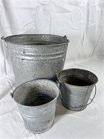 3 Old Galvanized buckets