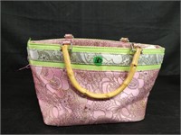 Pink & Green Bag, Bamboo Handles