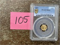 1853 Liberty Head Gold Dollar PCGS MS61