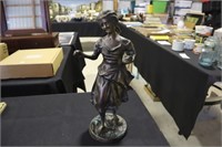 Bronze woman statue signed 15.5" tall