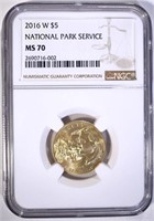 2016 NATIONAL PARK SERVICE $5.00 GOLD, NGC MS-70