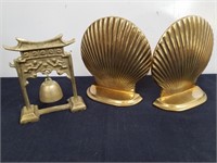Brass bookends and vintage Oriental brass decor
