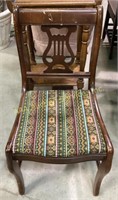 Wooden Lyre Harp Back Chair with upholstered